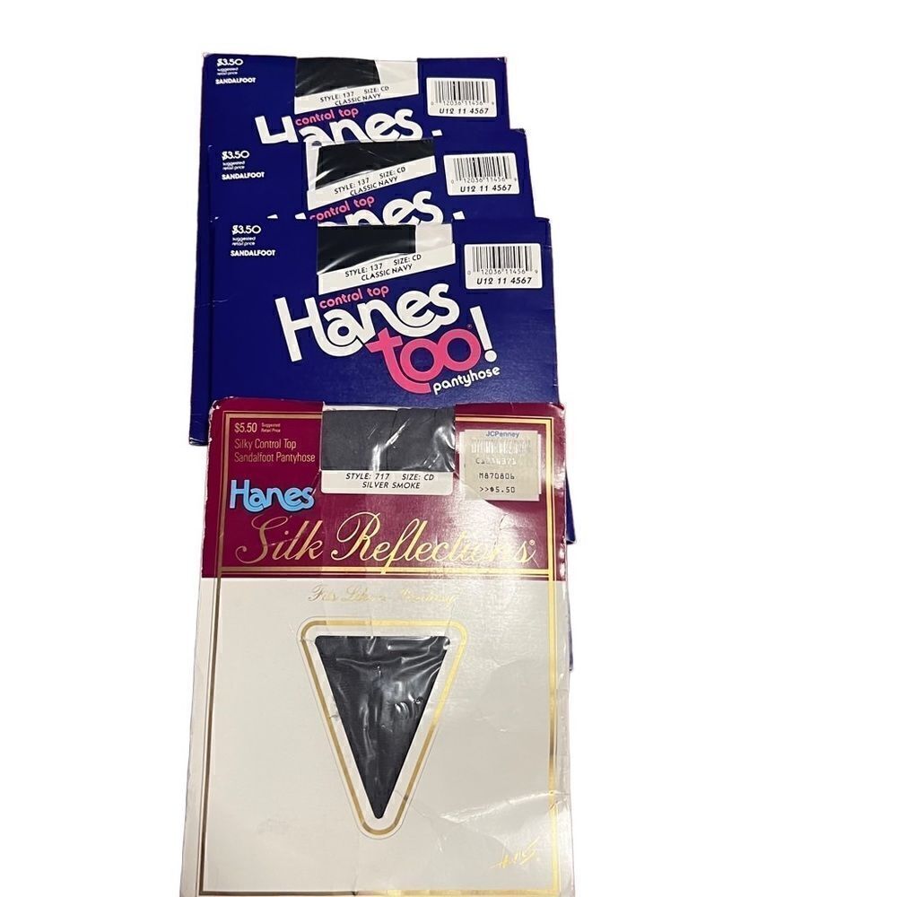 Vintage Hanes Too Hosiery. Three Pairs Navy. One Pair Silk Reflections Sz CD NWT
